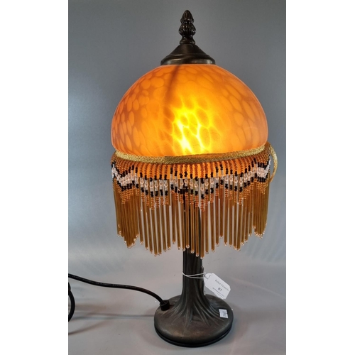 87 - Victorian style table lamp with glass and beaded fringed shade.  (B.P. 21% + VAT)