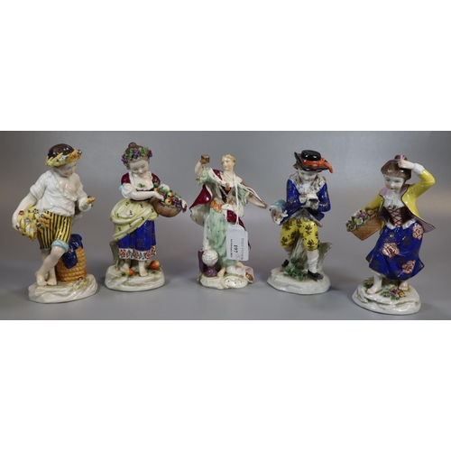 197 - Collection of early 20th century continental figurines, to include: girls with baskets of fruit and ... 