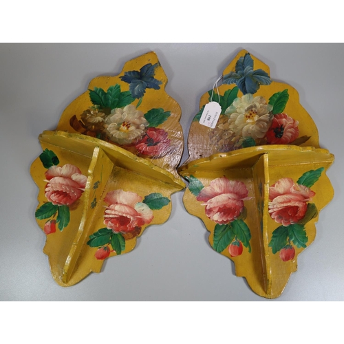 198 - Pair of Eastern European, possibly Hungarian hand painted wooden floral shelves.   (B.P. 21% + VAT)