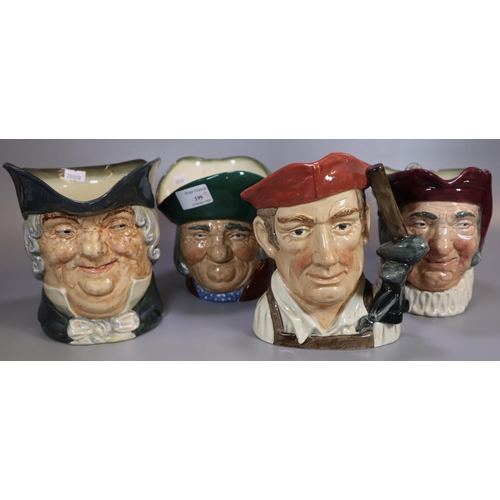 199 - Four Royal Doulton Character Jugs, to include: 'Blacksmith, 'Toby Philpots' etc.  (4)  (B.P. 21% + V... 