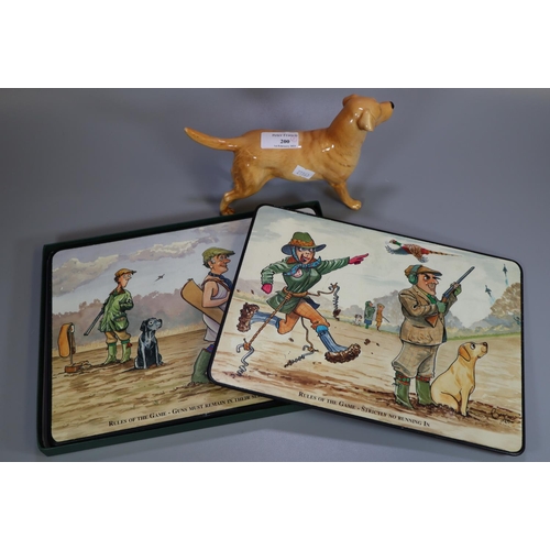 200 - Beswick study of a Labrador together with a set of Bryn Parry placemats of hunting scenes.  (2)   (B... 