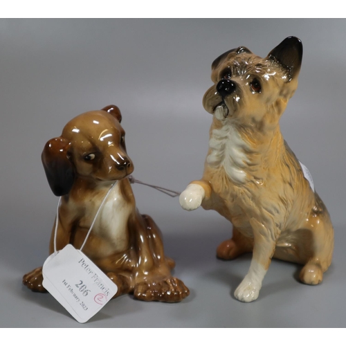 206 - Royal Doulton china study of a seated terrier dog together with another Royal Doulton study of a pup... 