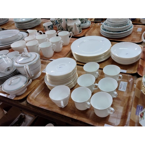 461 - Three trays of Queen Anne bone china tea and dinnerware to include: mugs, sugar bowl, milk jug, plat... 