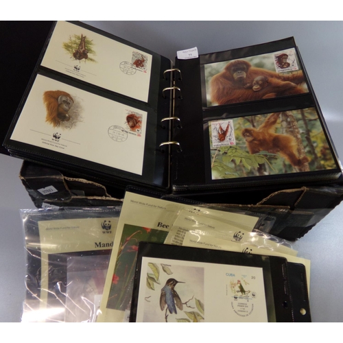 77 - World Wildlife Fund collection of stamps, First Day Covers and maxi-cards in two special albums and ... 