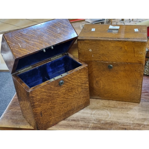 99 - Two 19th century oak decanter boxes, the interior on both revealing two compartments.  (2)  (B.P. 21... 