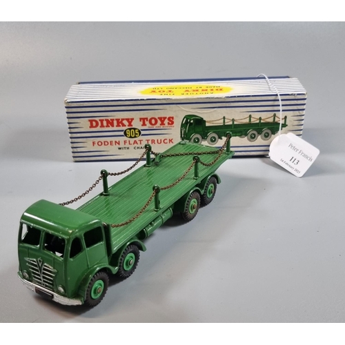 113 - Dinky toys 905 Foden flat truck with chains. In original box. 
(B.P. 21% + VAT)