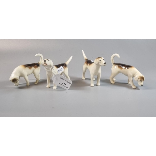 124 - Four Beswick hunting foxhounds (beagle foxhound). 
(B.P. 21% + VAT)