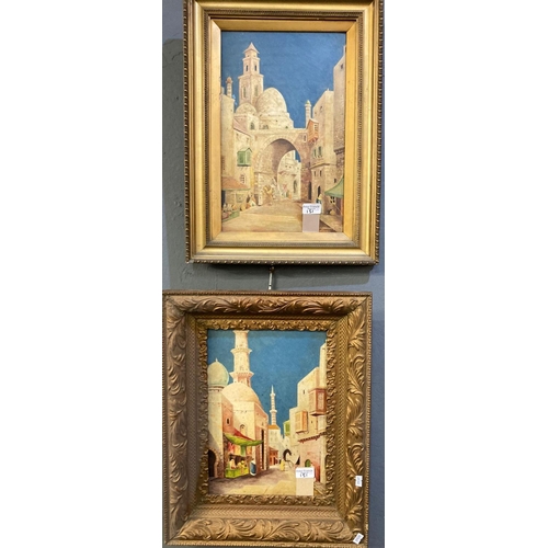 151 - P.S Walrond, Middle Eastern street scenes, three, signed, oils on board. 33 x 24cm approx. Framed. (... 