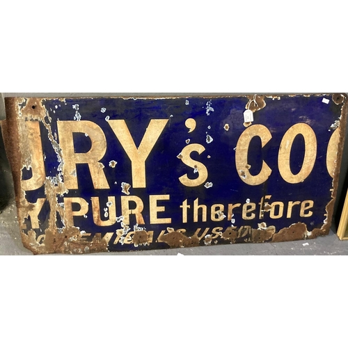 152 - Part of a vintage single sided enamel advertising sign for Cadbury's Cocoa. Distressed condition. 10... 