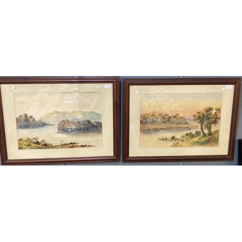 154 - E Earp, Italianate lake scenes, a pair, signed, watercolours. 36 x 54cm approx. Framed and glazed. (... 