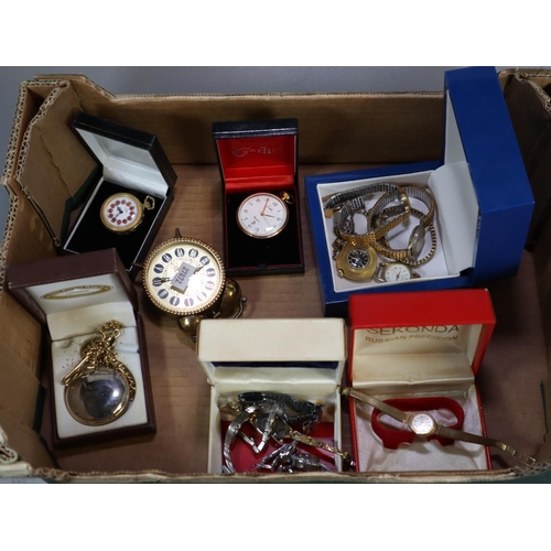 227 - Collection of ladies and other wrist watches and modern pocket watches, Europa alarm clock etc.  (B.... 