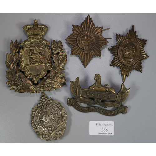 356 - Assorted British military helmet plates, including: Coldstream Guards, Sutherland Highlanders, Glouc... 