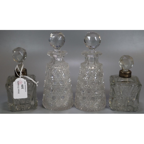 359 - Four hobnail cut scent bottles with stoppers.  (B.P. 21% + VAT)