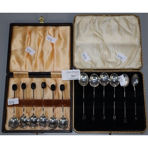 361 - Two cased sets of silver coffee bean spoons. (12)  (B.P. 21% + VAT)