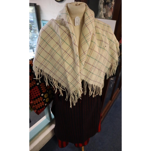 217 - Antique (probably late 19th Century) woollen Welsh costume, comprising: traditional striped begwn/be... 