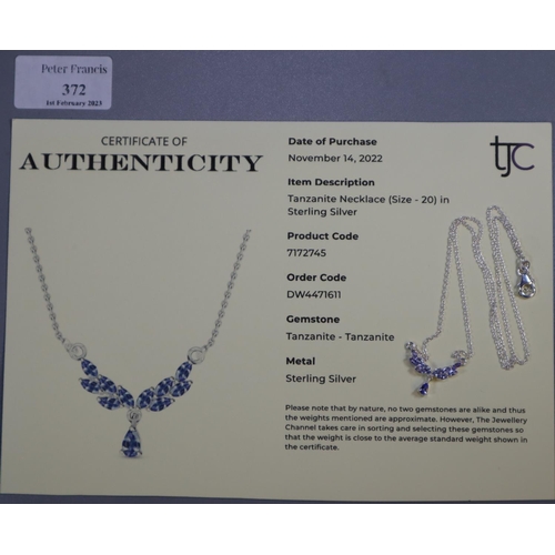 372 - Modern Tanzanite necklace (size 20) in sterling silver.  With COA.  (B.P. 21% + VAT)