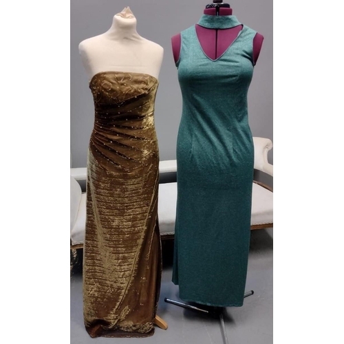 482 - Five items of vintage ladies eveningwear (70's-90's) to include: a turquoise blue tulle and sequin d... 