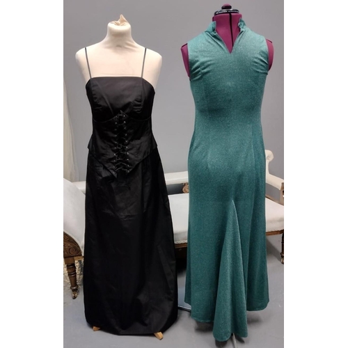 482 - Five items of vintage ladies eveningwear (70's-90's) to include: a turquoise blue tulle and sequin d... 