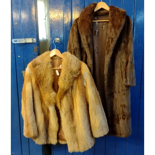 485 - Two vintage fur coats: one is a Fox fur short coat, the other three quarter length dark brown coat w... 