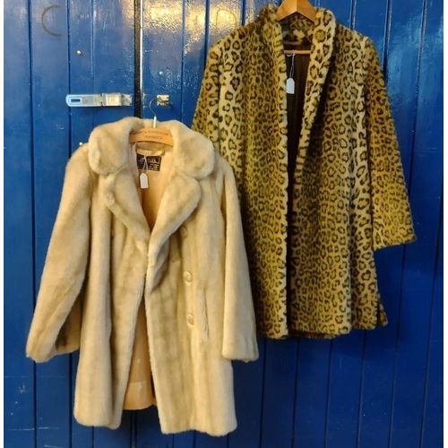 487 - Two vintage faux fur coats, one leopard print by 'Astrakar' and the other palomino colour by 'Tissav... 