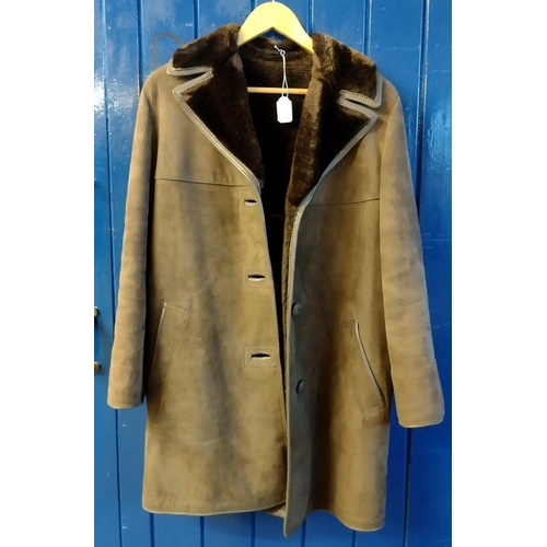 489 - Vintage, probably 1970s faux sheepskin jacket by 'Heatona', suede outer and faux fur lining.  (B.P. ... 