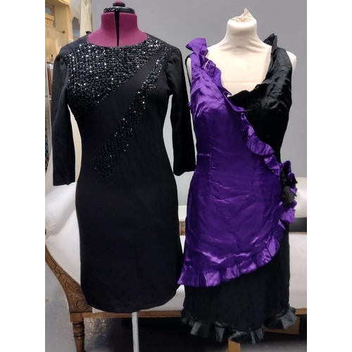 490 - Seven items of vintage black evening wear to include: two 1970's/80's maxi dresses with sequin detai... 