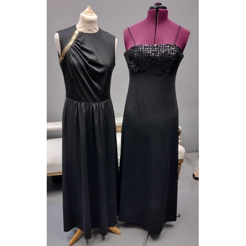 490 - Seven items of vintage black evening wear to include: two 1970's/80's maxi dresses with sequin detai... 