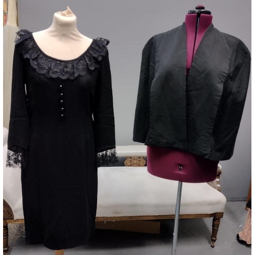 490 - Seven items of vintage black evening wear to include: two 1970's/80's maxi dresses with sequin detai... 