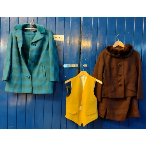 515 - Two ladies 1960's-70's woollen skirt suits, one with a fur collar with a 'Bro Phil Model' label in a... 