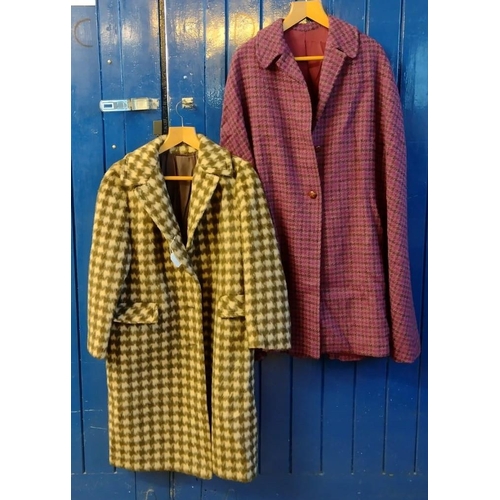 516 - A vintage 1960's-70's ladies herringbone pattern winter coat together with a checked pink tweed long... 