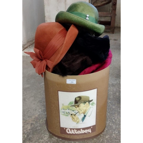 520 - Collection of ladies vintage hats (mostly 60's) in an 'Attaboy' cardboard hat box, to include: 'Conn... 