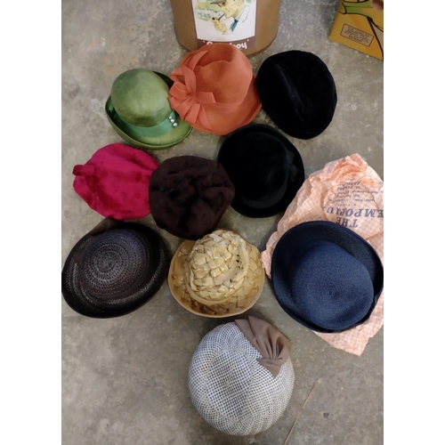 520 - Collection of ladies vintage hats (mostly 60's) in an 'Attaboy' cardboard hat box, to include: 'Conn... 