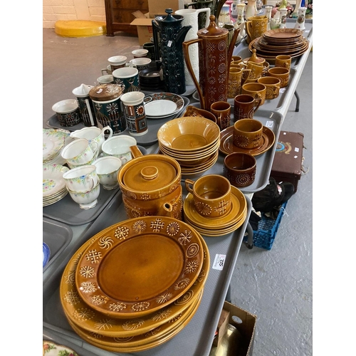 522 - Four trays of Portmeirion pottery brown glazed Totem design items by Susan Williams-Ellis to include... 