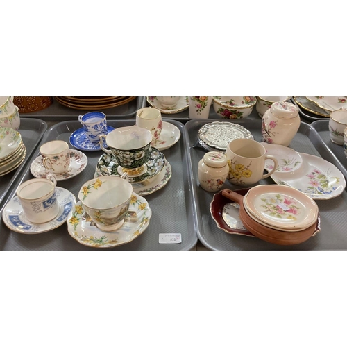 532 - Two trays of china to include: cabinet cups and saucers including; Royal Albert 'Men of Harlech', Co... 