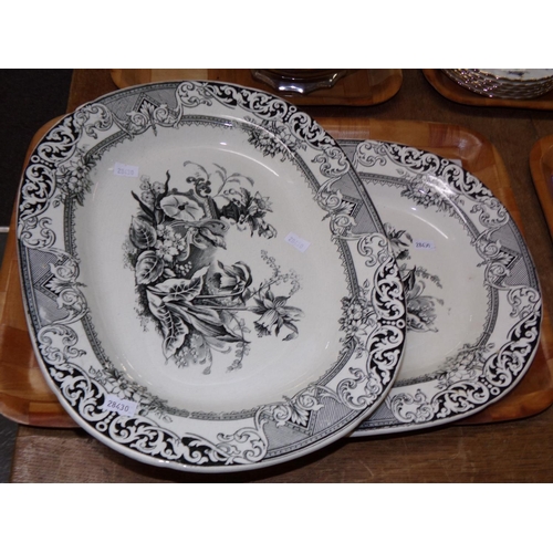 436 - Two 19th Century Llanelly meat plates, transfer printed 'Eastern' pattern, in black and white.  (B.P... 