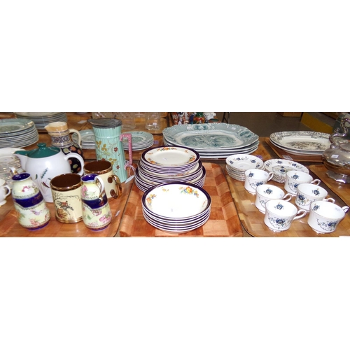 437 - Three trays of assorted china: tray of Royal Stafford part tea ware decorated with navy blue Flowers... 