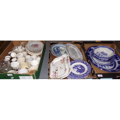 454 - Three boxes of assorted china: blue and white 'willow pattern', small W & H 'Asiatic Pheasants' meat... 