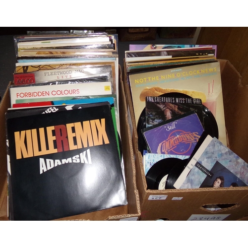 457 - Two boxes of vinyl LP 33rpm records, 45s and 78s to include: Depeche Mode 'Behind the Wheel', Erasur... 