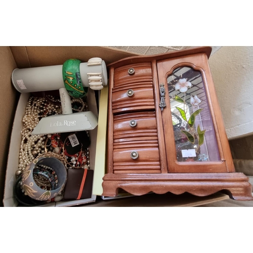 203 - Box containing assorted costume jewellery, modern jewellery boxes, novelty and other dress watches e... 