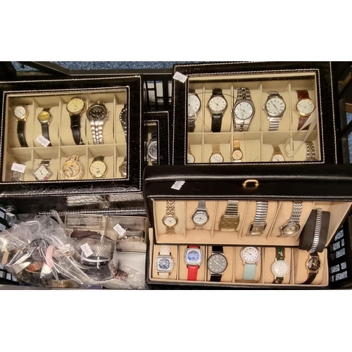 208 - Large collection of gents and ladies modern wristwatches, some in display cases.  (B.P. 21% + VAT)