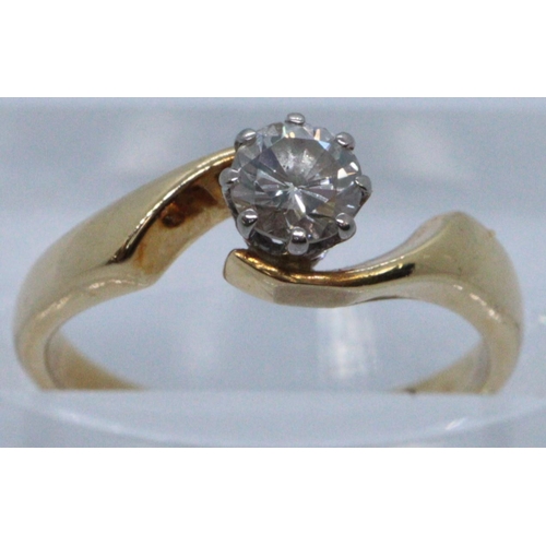 247 - 18ct gold diamond solitaire engagement ring on a twist shank. Size H + 1/2, 2.8g approx. 
(B.P. 21% ... 