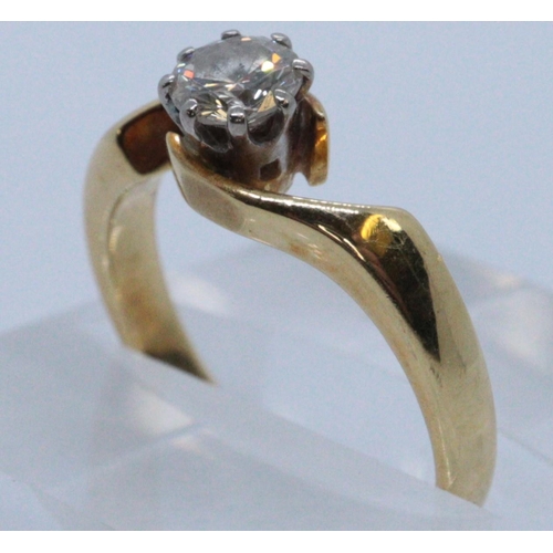 247 - 18ct gold diamond solitaire engagement ring on a twist shank. Size H + 1/2, 2.8g approx. 
(B.P. 21% ... 