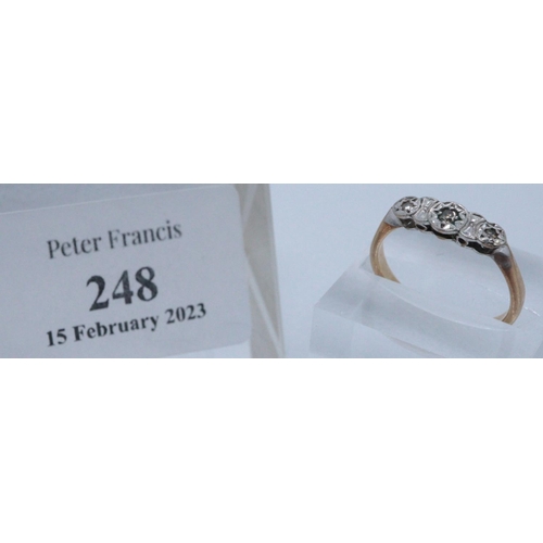 248 - 9ct gold three stone Art Deco style illusion set engagement ring. Size 11 + 1/2?
(B.P. 21% + VAT)