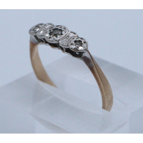 248 - 9ct gold three stone Art Deco style illusion set engagement ring. Size 11 + 1/2?
(B.P. 21% + VAT)