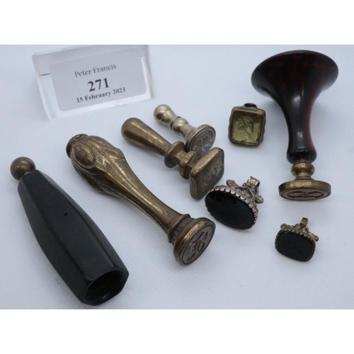 271 - A collection of assorted desk seals and stone set seal fobs. (8)
(B.P. 21% + VAT)