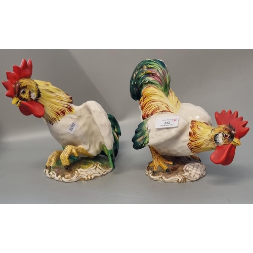 222 - Pair of modern ceramic hand painted cockerels/roosters, marked to the base 'Italy'.  (2)  (B.P. 21% ... 