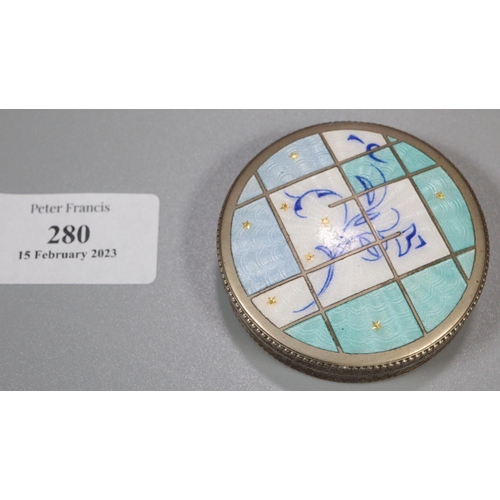 280 - Austrian white metal enamel powder compact.  (B.P. 21% + VAT)