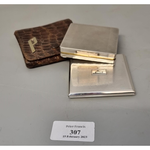 307 - Two hallmarked silver compacts and silver compact mirror.  (3)  (B.P. 21% + VAT)