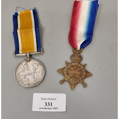 331 - 1914-18 War Medal and 1914-15 Star awarded to 97505 Gunner F C Ball RFA (Royal Fleet Auxiliary).  (2... 