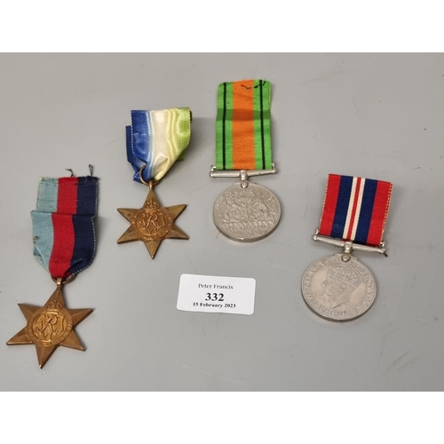 332 - Group of WWII Medals, un-named, to include: 39-45 War Medal, 39-45 Star, Atlantic Star and Defence M... 